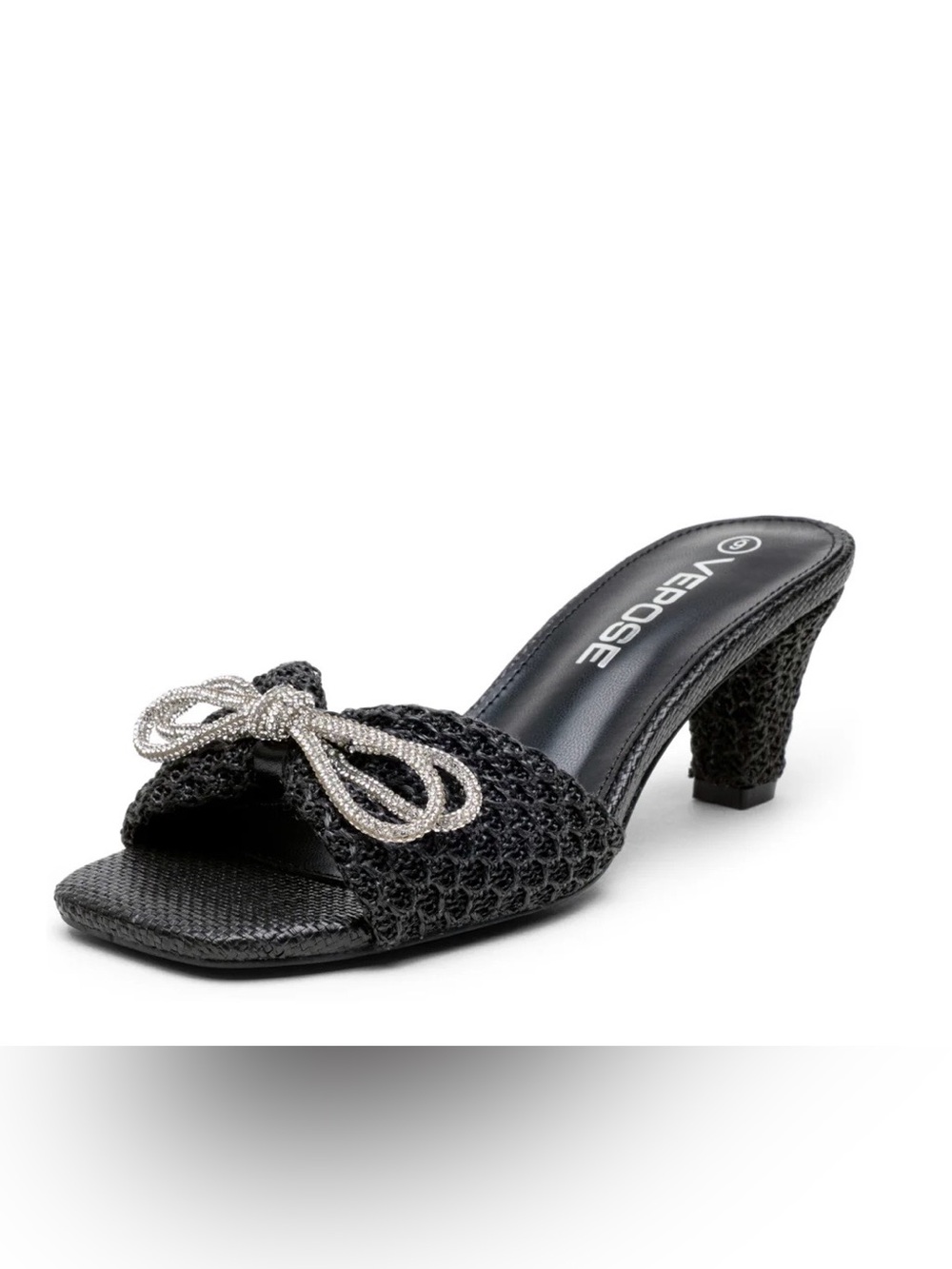 Verose Black Beaded Bow Open-Toe Heels New size 8.5